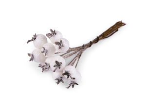 Crenguțe decorative cu scorușe albe sclipitoare pe sârmă, pentru lucru manual și aranjamente florale