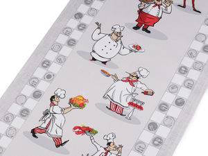 Țesătură premium din bumbac tip fagure cu motiv culinar bucătar - Gri foarte deschis