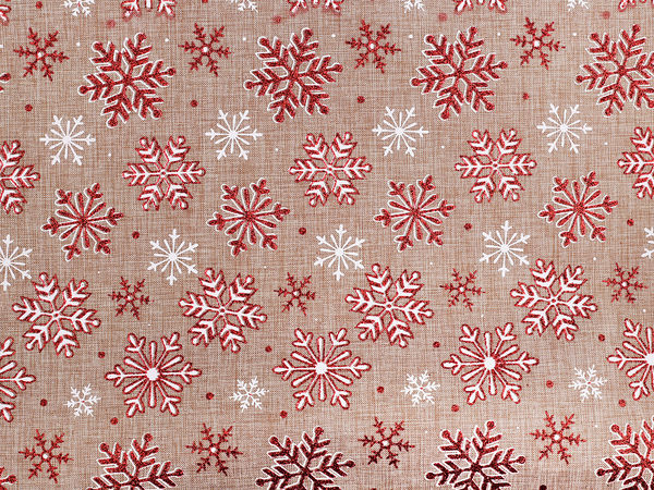 Material textil decorativ premium de Crăciun cu fulgi sclipitori - Imitație de iută pentru proiecte creative, traverse de masă și săculeți de cadouri