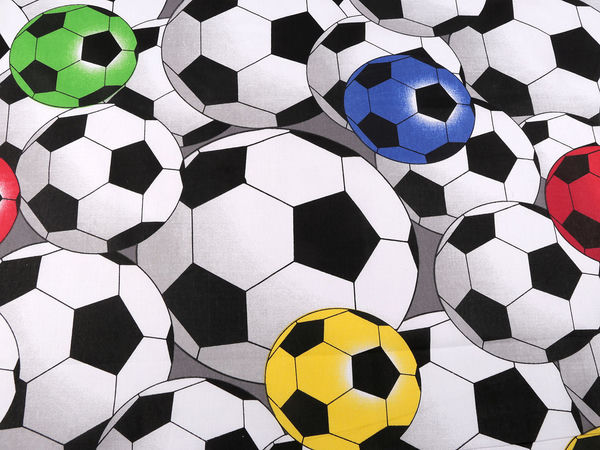 Pânză canvas premium din bumbac cu imprimeu mingi de fotbal - Alb