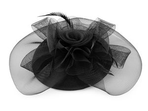 Fascinator elegant tip mini-pălărie neagră cu pene și voaletă franțuzească - Clemă de păr clasică pentru cocktail, nunți, baluri și ocazii speciale