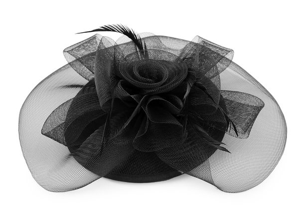 Fascinator elegant tip mini-pălărie neagră cu pene și voaletă franțuzească - Clemă de păr clasică pentru cocktail, nunți, baluri și ocazii speciale