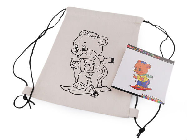 Săculeț premium din bumbac cu șnur pentru pictat DIY (27x35 cm) - Modele Urs, Câine și Broască Țestoasă