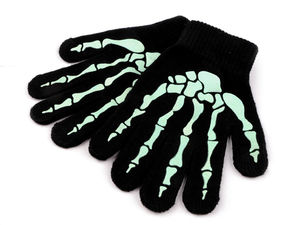Mănuși tricotate fosforescente cu schelet pentru copii - Mănuși elastice și călduroase de toamnă și iarnă pentru Halloween și costume (Negru)