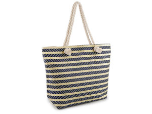 Geantă de plajă premium în dungi, cu franjuri și mânere din șnur răsucit (52x38 cm)