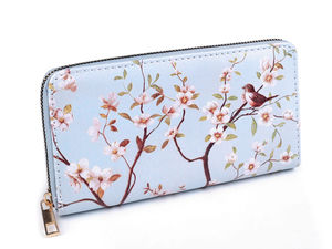 Portofel elegant de damă cu imprimeu floral și fermoar circular - Portofel plic încăpător pentru călătorie și organizator de carduri (9.5 x 19 cm)