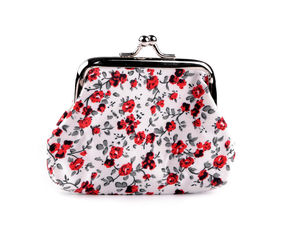 Portofel textil cu imprimeu floral și ramă metalică retro - Portfard compact și organizator pentru chei