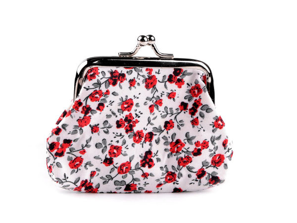 Portofel textil cu imprimeu floral și ramă metalică retro - Portfard compact și organizator pentru chei