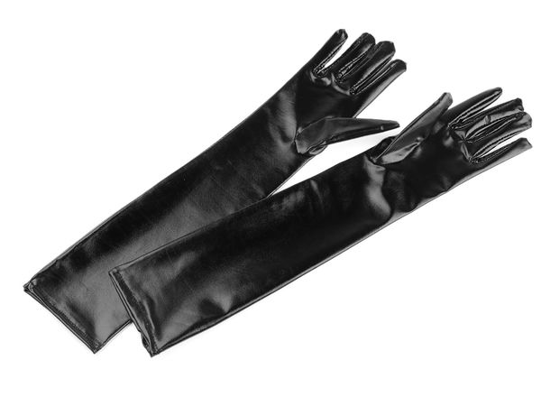 Mănuși lungi de operă elegante, negre, din imitație de latex - Mănuși ultra-elastice pentru seară și petreceri de costume