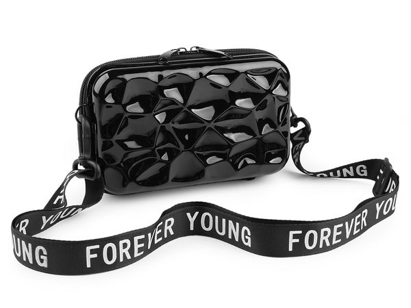 Poșetă elegantă de damă tip crossbody cu carcasă rigidă și baretă de mână - Clutch rigid metalic lucios și etui de călătorie (18x11 cm)