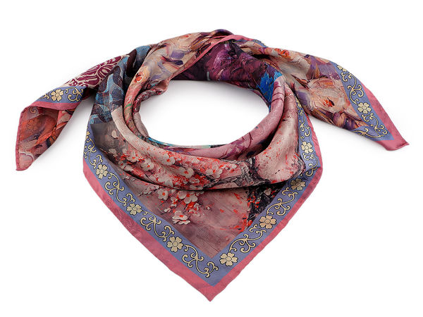 Eșarfă pătrată premium din satin imprimat (70x70 cm) - Eșarfă elegantă de gât fină ca mătasea, batic pentru cap și accesoriu de păr