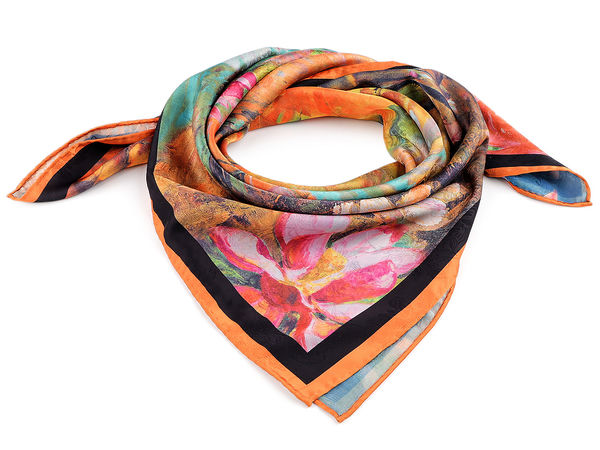 Eșarfă pătrată premium din satin imprimat (70x70 cm) - Eșarfă elegantă de gât fină ca mătasea, batic pentru cap și accesoriu de păr