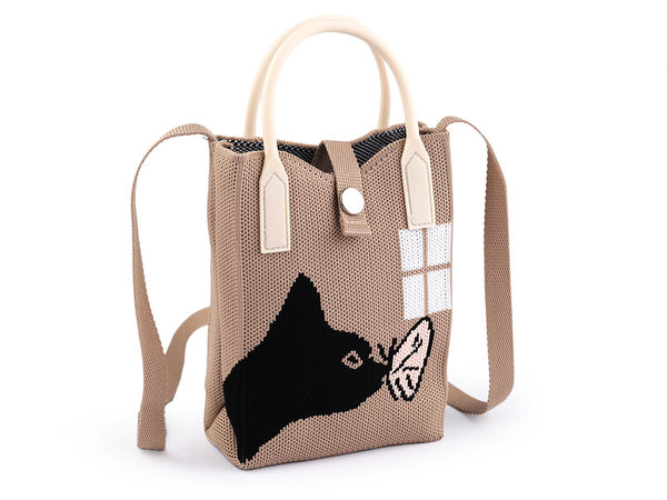 Mini geantă crossbody și poșetă de mână pentru fetițe, model pisicuță tricotată, mânere din silicon, 12x18 cm