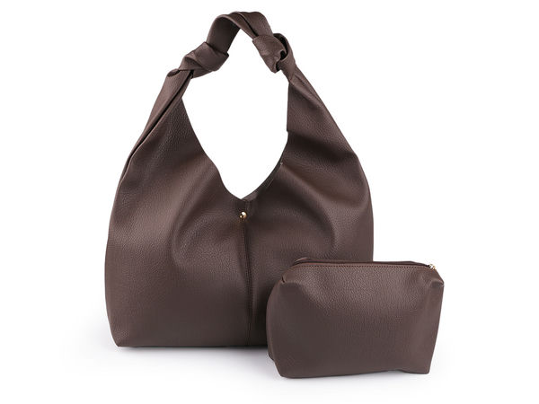 Geantă de mână premium mare din piele ecologică, cu borsetă detașabilă - Geantă tote chic cu mânere înnodate (47x30 cm)