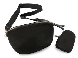 Geantă crossbody din piele întoarsă cu mini-borsetă utilitară detașabilă și curea reglabilă
