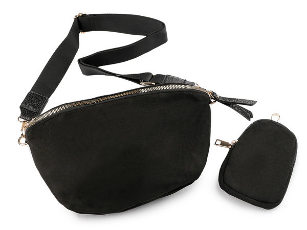 Geantă crossbody din piele întoarsă cu mini-borsetă utilitară detașabilă și curea reglabilă