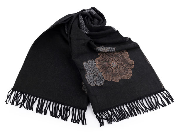 Șal elegant cu model floral, textură fină tip cașmir și franjuri (70 x 190 cm)