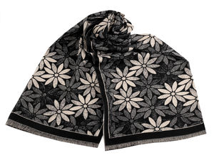 Șal cu aspect de cașmir, imprimeu floral și franjuri - Fular reversibil cu două fețe pentru iarnă (60x180 cm)