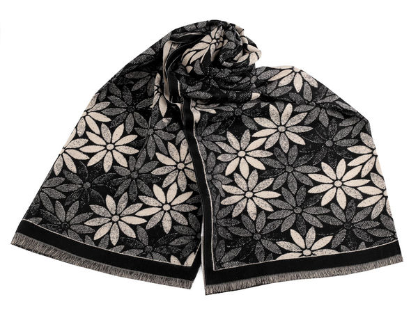 Șal cu aspect de cașmir, imprimeu floral și franjuri - Fular reversibil cu două fețe pentru iarnă (60x180 cm)