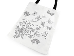 Sacoșă shopper textilă premium, ivoire, pentru proiecte creative (37x45 cm) - Imprimeu față-verso cu flori și fluturi