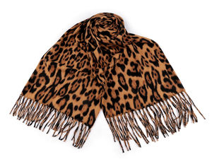 Eșarfă elegantă cu imprimeu animal print și franjuri - Șal călduros și moale pentru iarnă (65x180 cm)