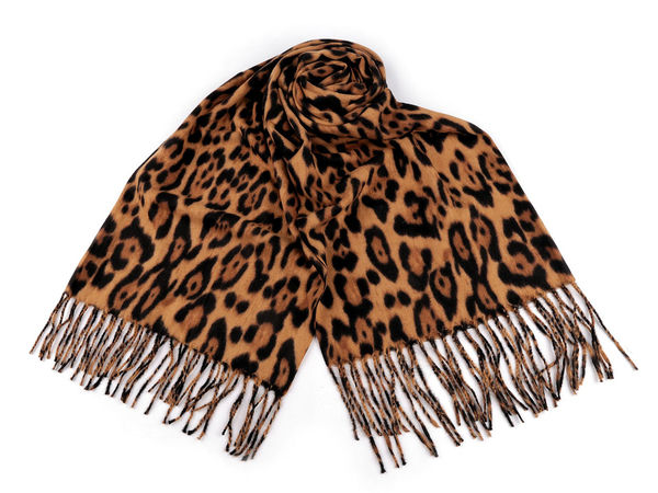 Eșarfă elegantă cu imprimeu animal print și franjuri - Șal călduros și moale pentru iarnă (65x180 cm)