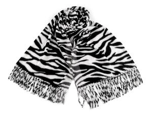 Eșarfă elegantă cu imprimeu animal print și franjuri - Șal călduros și moale pentru iarnă (65x180 cm)