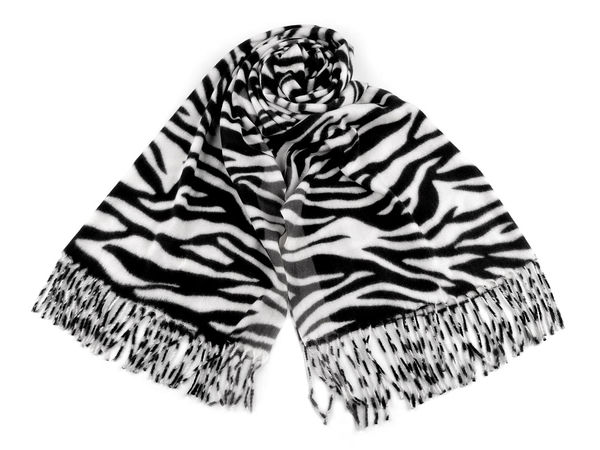 Eșarfă elegantă cu imprimeu animal print și franjuri - Șal călduros și moale pentru iarnă (65x180 cm)