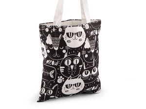 Sacoșă premium din bumbac ecologic - Motive cu pisici, câini și lăbuțe (34x39 cm)