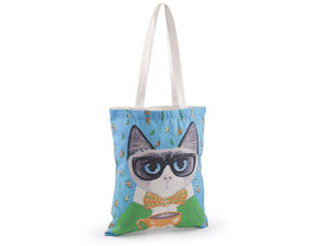 Sacoșă premium din bumbac ecologic cu imprimeuri grafice - 34x40 cm