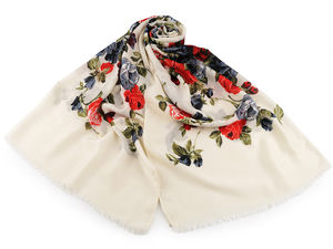 Șal și eșarfă premium cu două fețe și model floral cu trandafiri - Accesoriu elegant cu franjuri pentru orice sezon (80 x 175 cm)