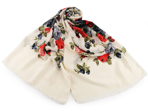 Șal și eșarfă premium cu două fețe și model floral cu trandafiri - Accesoriu elegant cu franjuri pentru orice sezon (80 x 175 cm)