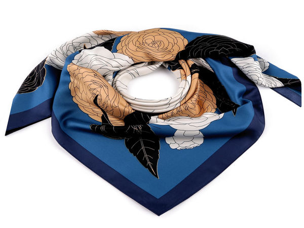 Eșarfă pătrată din satin cu motiv elegant cu trandafiri - Șal premium 90x90 cm cu senzație de mătase