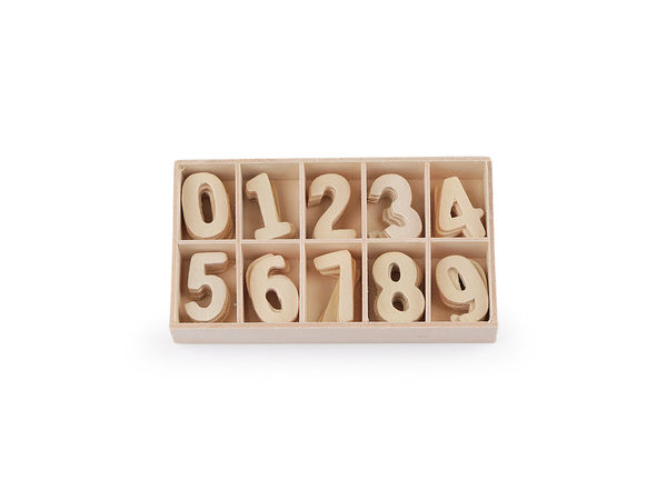 Set cifre din lemn natur cu cutie de depozitare - Material didactic pentru matematică și decorațiuni pentru proiecte craft și lucru manual