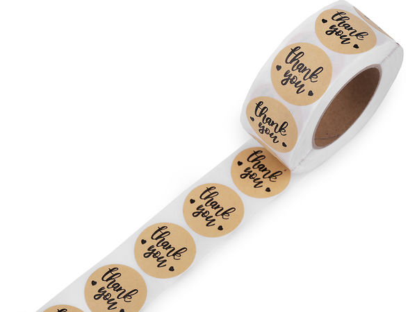 Etichete rotunde autoadezive pentru cadouri și articole de galanterie sau proiecte creative - Stickere cu inscripții Thank You și Handmade, 500 bucăți, 25 mm