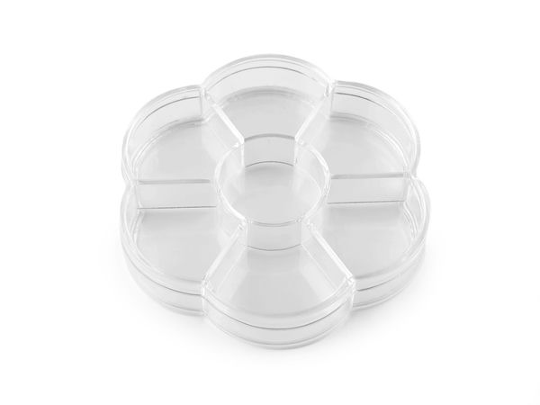 Cutie organizatoare transparentă în formă de floare pentru hobby - Organizator compartimentat pentru mărgele și bijuterii, 10 cm