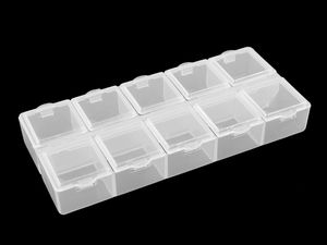 Organizator transparent cu 10 compartimente pentru depozitare accesorii de galanterie și lucru manual - Cutie din plastic cu recipiente cu deschidere individuală pentru mărgele, paiete și piese de bijuterii