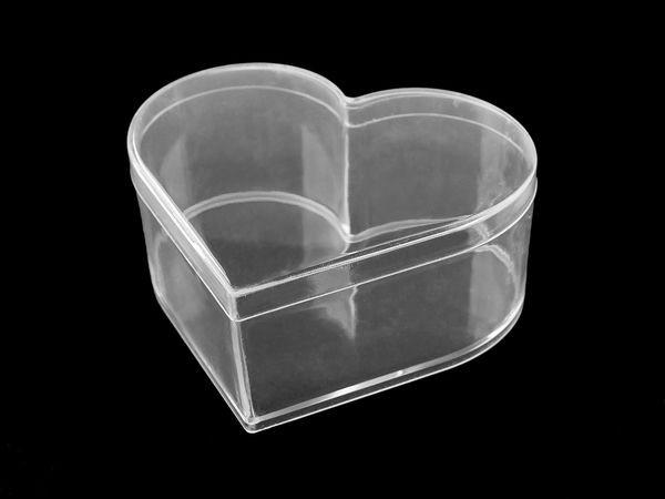 Cutie organizatoare din plastic transparent în formă de inimă, cu capac cu clipsare (9,5 x 11 x 4,5 cm)