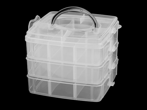 Cutie organizatoare portabilă pentru lucru manual cu 3 niveluri, despărțitoare reglabile și mâner pentru transport