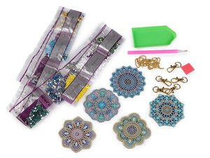 Kit creativ pandantive pictură cu diamante Mandala – Set de 5 brelocuri strălucitoare cu două fețe