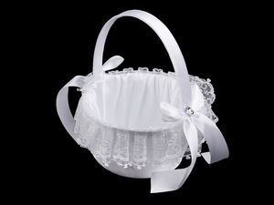 Coșuleț elegant din satin pentru domnișoare de onoare și fetițe cu flori, cu strasuri și dantelă