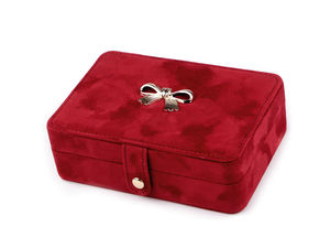 Cutie elegantă de bijuterii din piele întoarsă, cu fundă metalică decorativă - Organizator compact și casetă de călătorie (11x16x5,5 cm)