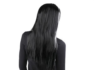 Perucă lungă premium pentru costume - Neagră cu șuvițe albe de accent - Cosplay vrăjitoare și diavol