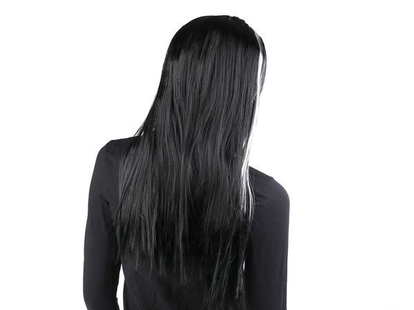 Perucă lungă premium pentru costume - Neagră cu șuvițe albe de accent - Cosplay vrăjitoare și diavol