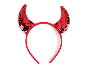 Bentiță cu coarne de diavol din paiete - Paiete reversibile roșii și argintii, accesoriu costum pentru petreceri de Halloween și carnaval