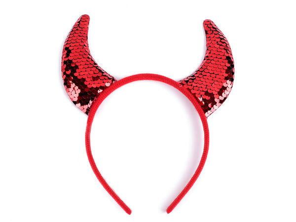 Bentiță cu coarne de diavol din paiete - Paiete reversibile roșii și argintii, accesoriu costum pentru petreceri de Halloween și carnaval