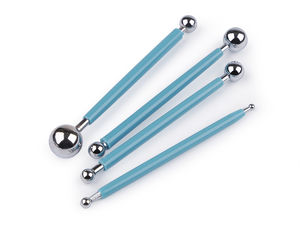Set premium de instrumente pentru modelat argilă - Trusă de 4 piese cu stylus tip bilă din oțel inoxidabil cu două capete pentru sculptură, olărit, embosare și detalii (Albastru azur)