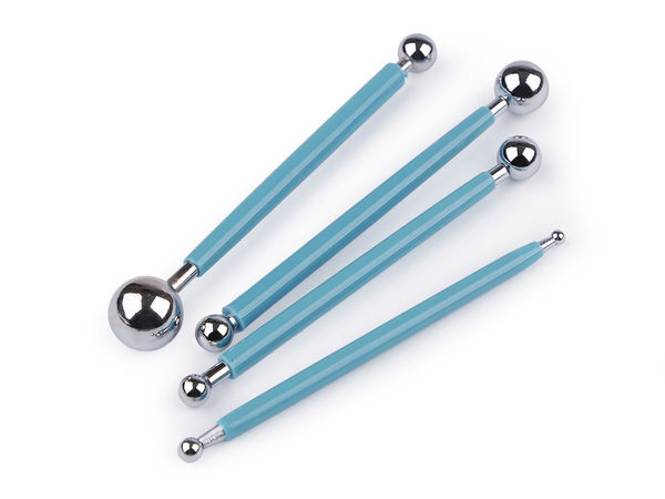 Set premium de instrumente pentru modelat argilă - Trusă de 4 piese cu stylus tip bilă din oțel inoxidabil cu două capete pentru sculptură, olărit, embosare și detalii (Albastru azur)