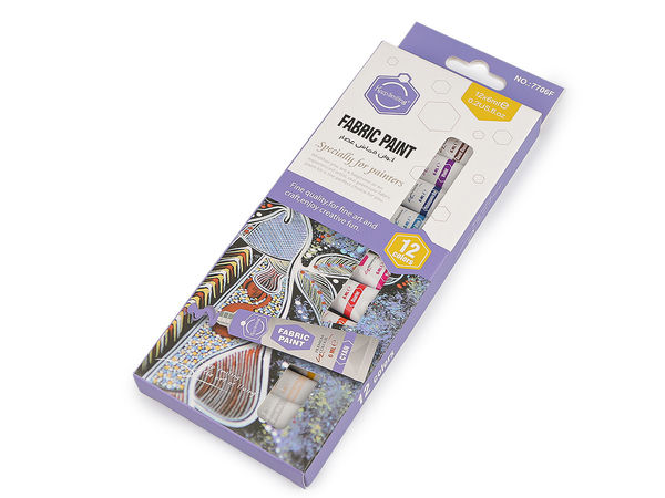 Set premium de vopsele pentru textile - 12 culori intense (tuburi de 6 ml) | Culori textile netoxice pentru haine, încălțăminte și decorațiuni interioare
