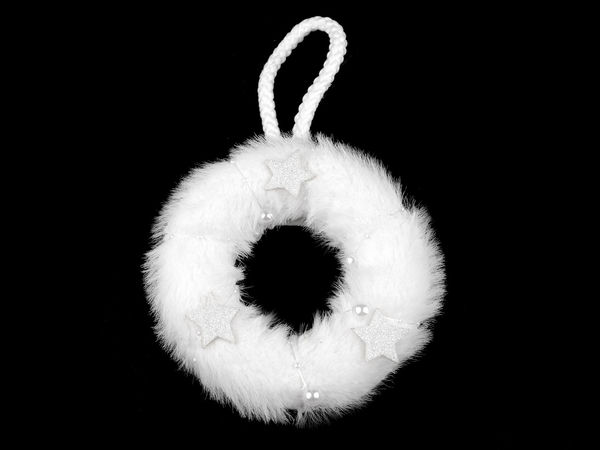 Mini-coroniță suspendată din blană artificială (11 cm) - Coroniță decorativă elegantă pentru iarnă și sărbători